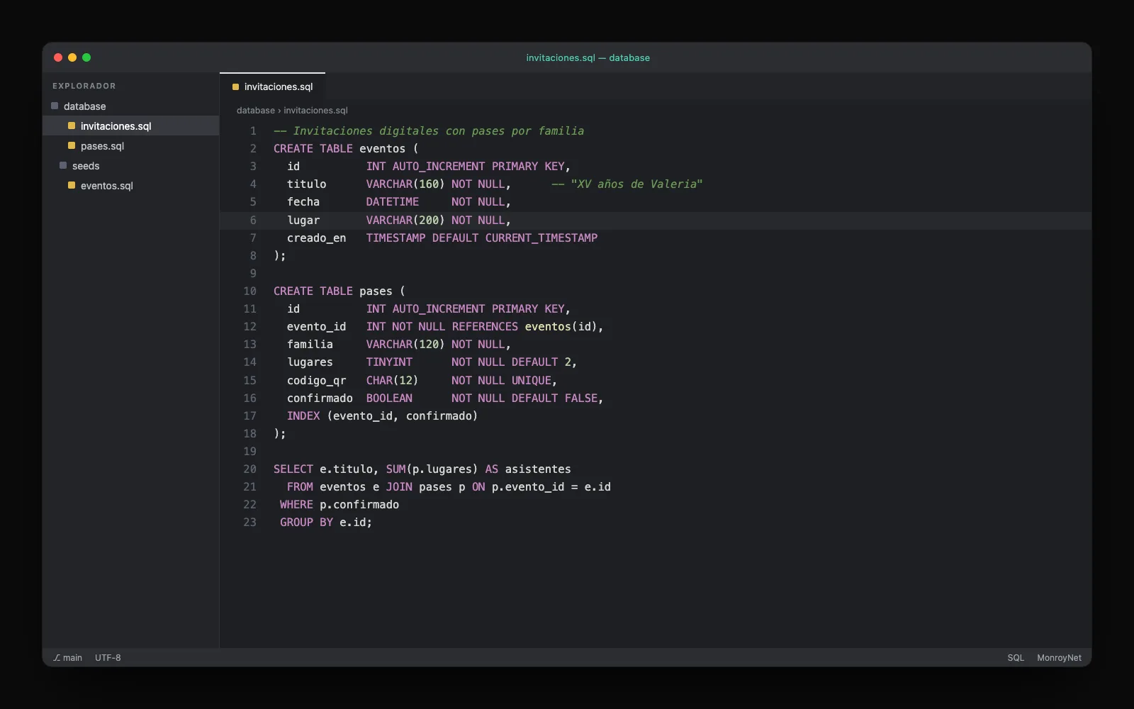 Invitaciones con pases · SQL