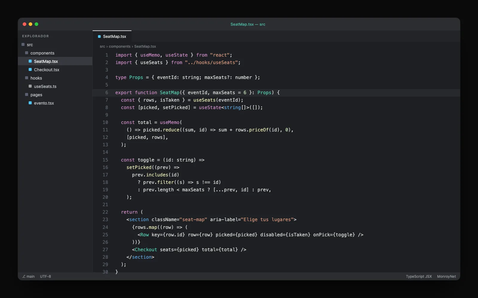 Boletos con mapa de asientos · React